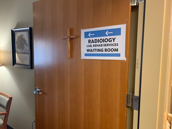 The chapel becomes a waiting room for healthy patients.