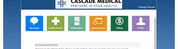 Cascade Medical Patient Portal Screen